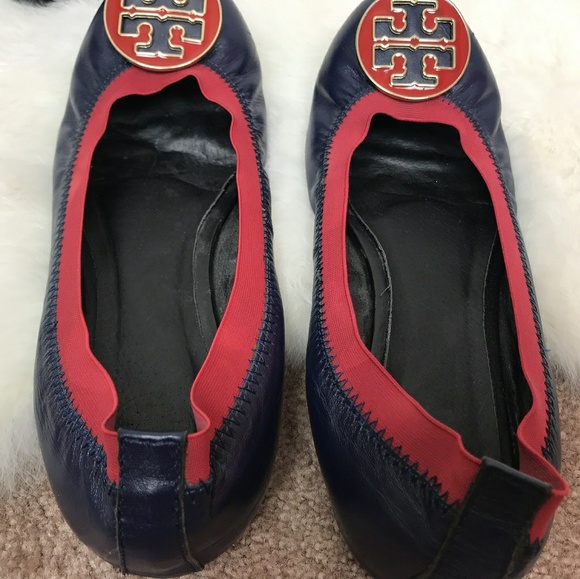 Tory Burch Woman Flat Shoes Navy Blue Red Sz: 9 - Picture 3 of 8